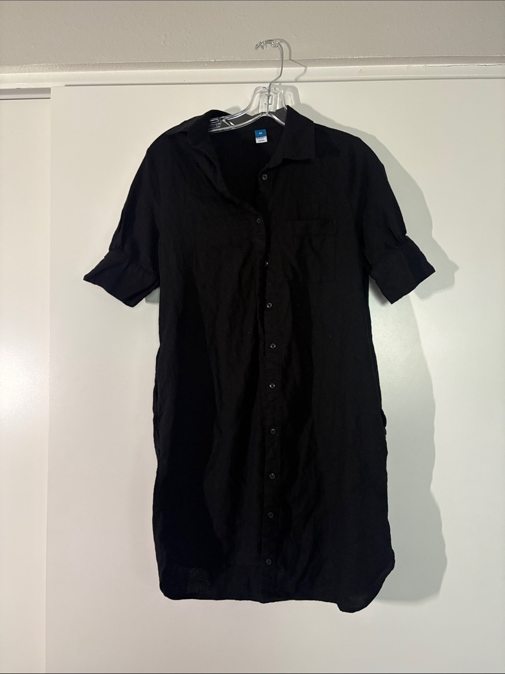 Old Navy Black Linen Button Up Dress w/pockets